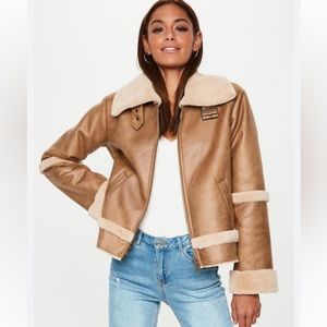 Misguided Aviator Jacket Coat Faux Fur Lined Size 2